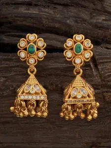 Kushal's Fashion Jewellery 92.5 Pure Silver Gold-Plated Dome Shaped Jhumkas