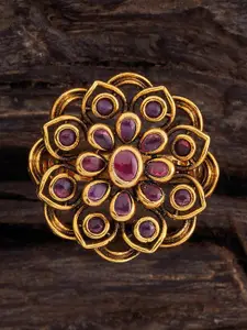 Kushal's Fashion Jewellery Gold-Plated Stone-Studded Adjustable Finger Ring
