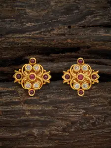 Kushal's Fashion Jewellery Gold-Plated Stones Studded Floral Studs Earrings