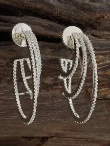 Kushal's Fashion Jewellery Rhodium-Plated Zircon Half Hoop Earrings