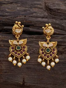 Kushal's Fashion Jewellery Gold-Plated Artificial Stones-Studded & Beaded Drop Earrings