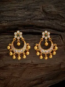 Kushal's Fashion Jewellery 92.5 Pure Silver Gold-Plated Stones-Studded & Beaded Chandbalis