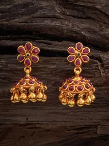 Kushal's Fashion Jewellery 92.5 Pure Silver Gold-Plated Dome Shaped Jhumkas