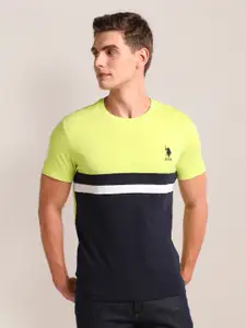U.S. Polo Assn. Round Neck Short Sleeves Colourblocked Slim Fit Regular T-shirt