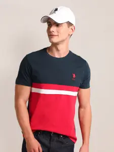 U.S. Polo Assn. Colourblocked Crew Neck Slim Fit T-shirt