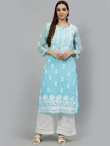Seva Chikan Floral Embroidered Lucknowi Chikankari Georgette Straight Kurta