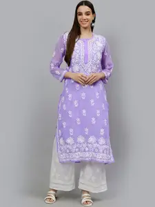 Seva Chikan Ethnic Motifs Embroidered Lucknowi Chikankari Kurta With Inner Slip