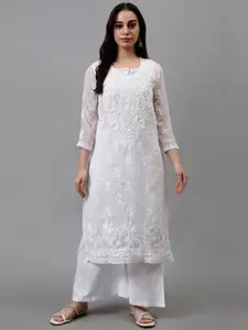 Seva Chikan Ethnic Motifs Embroidered Lucknowi Chikankari Georgette Kurta With Inner Slip