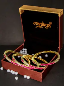 Manikya Set Of 4 Gold Plated & American Diamond Studded Bangle