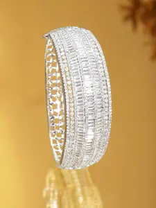 Rubans Cubic Zirconia Rhodium-Plated Bangle-Style Bracelet