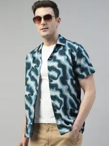 Hancock Comfort Relaxed Fit Abstract Printed Cuban Collar Short Sleeves Casual Shirt