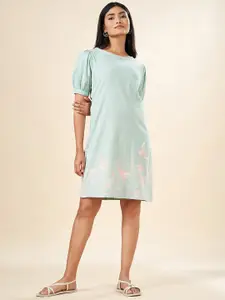 AKKRITI BY PANTALOONS Conversational Printed Puff Sleeves Cotton A-Line Dress
