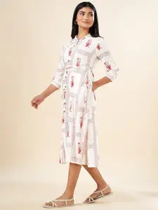 AKKRITI BY PANTALOONS Conversational Printed Cotton Flared Shirt Midi Dress