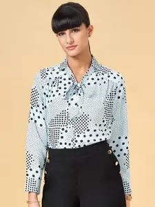 Annabelle by Pantaloons Bow Spread Collar Printed Formal Shirt