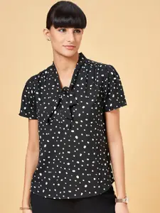 Annabelle by Pantaloons Polka Dots Printed Tie-Up Neck Puff Sleeves Formal Top