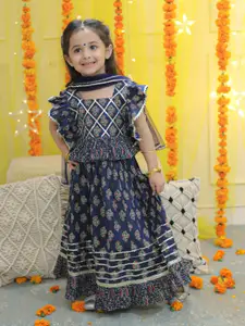 BownBee Girls Printed Ready To Wear Lehenga & Blouse With Dupatta