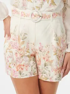 Forever New Women Floral Printed High-Rise Linen Shorts