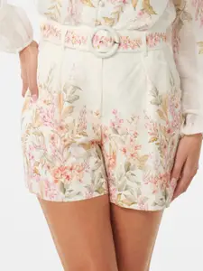 Forever New Women Floral Printed High-Rise Shorts With Belt