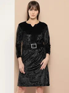 Chemistry Velvet A-Line Dress with Belt