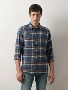 SELECTED Slim Fit Tartan Checked Spread Collar Long Sleeves Cotton Casual Shirt