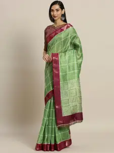 HRITIKA Checked Woven Design Zari Silk Cotton Saree