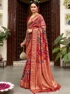 Saree mall Ethnic Motifs Printed Zari Banarasi Sarees with Tassels