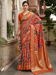 Saree mall Orange Ethnic Motifs Printed Zari Tussar Saree
