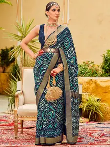 Saree mall Navy Blue Geometric Printed Zari Tussar Saree