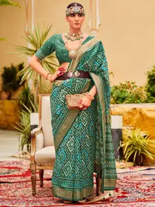 Saree mall Geometric Printed Zari Ikat Saree with Tassels