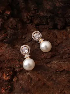 Mirana Gold-Plated American Diamond Contemporary Drop Earrings