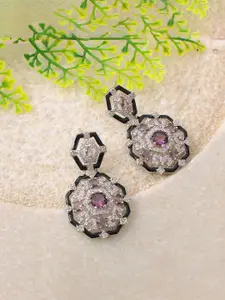 Mirana American Diamond Rhodium Plated Drop Earrings