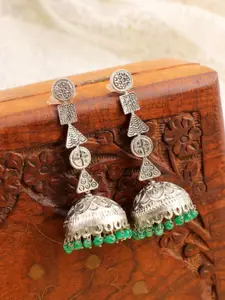 Crunchy Fashion Silver-Plated Beaded Dome Shaped Oxidised Jhumkas