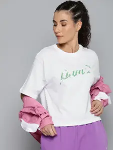 Puma Women ESS+Blossom Brand Logo Printed Relaxed Fit Pure Cotton T-shirt