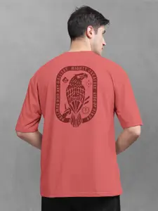 BULLMER Graphic Printed Round Neck Drop-Shoulder Sleeves Oversized Cotton T-shirt