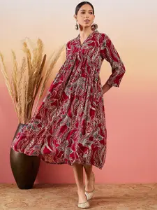 InWeave Floral Printed A-Line Midi Dress
