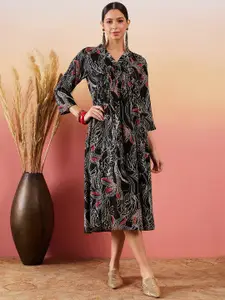 InWeave Floral Printed A-Line Midi Dress