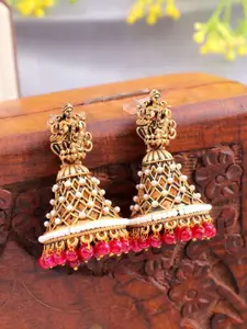 Crunchy Fashion Brass-Plated Beaded Dome Shaped Jhumkas