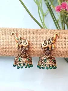 Crunchy Fashion Brass-Plated Beaded Oxidised Animal Shaped Jhumkas