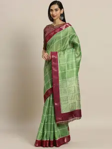 KALINI Checked Printed Zari Silk Cotton Saree