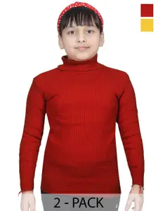 BAESD Girls Pack Of 2 Self Design High Neck Woollen Pullover Sweaters