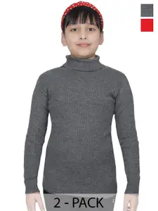 BAESD Girls Pack Of 2 Self Design High Neck Woollen Pullover Sweaters