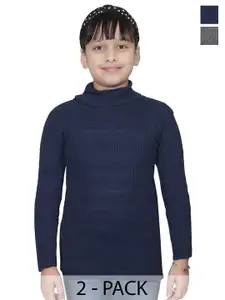 BAESD Girls Pack Of 2 Striped Turtle Neck Woollen Pullover