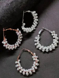 FEMMIBELLA Set of 2 Gold-Plated Beaded Circular Hoop Earrings