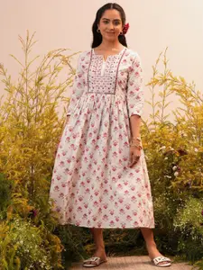 Libas Floral Print A-Line Cotton Midi Dress