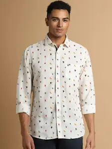 Allen Solly Slim Fit Conversational Printed Spread Collar Linen Cotton Casual Shirt