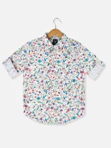 Allen Solly Junior Boys Floral Printed Spread Collar Long Roll Up Sleeves Casual Shirt