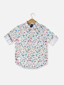 Allen Solly Junior Boys Floral Printed Spread Collar Long Roll Up Sleeves Casual Shirt