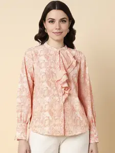 Allen Solly Woman Abstract Printed Mandarin Collar Long Cuffed Sleeves Casual Shirt