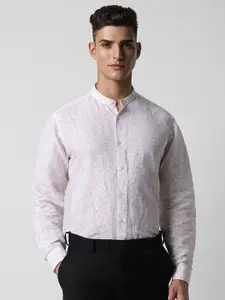 Van Heusen Floral Printed Mandarin Collar Linen Cotton Formal Shirt