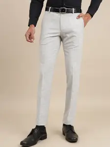 JADE BLUE Men Textured Mid-Rise Slim Fit Trousers